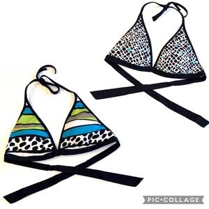 Reversible Triangle Bikini Top LARGE Multicolor Black Blue Green Stripe Animal